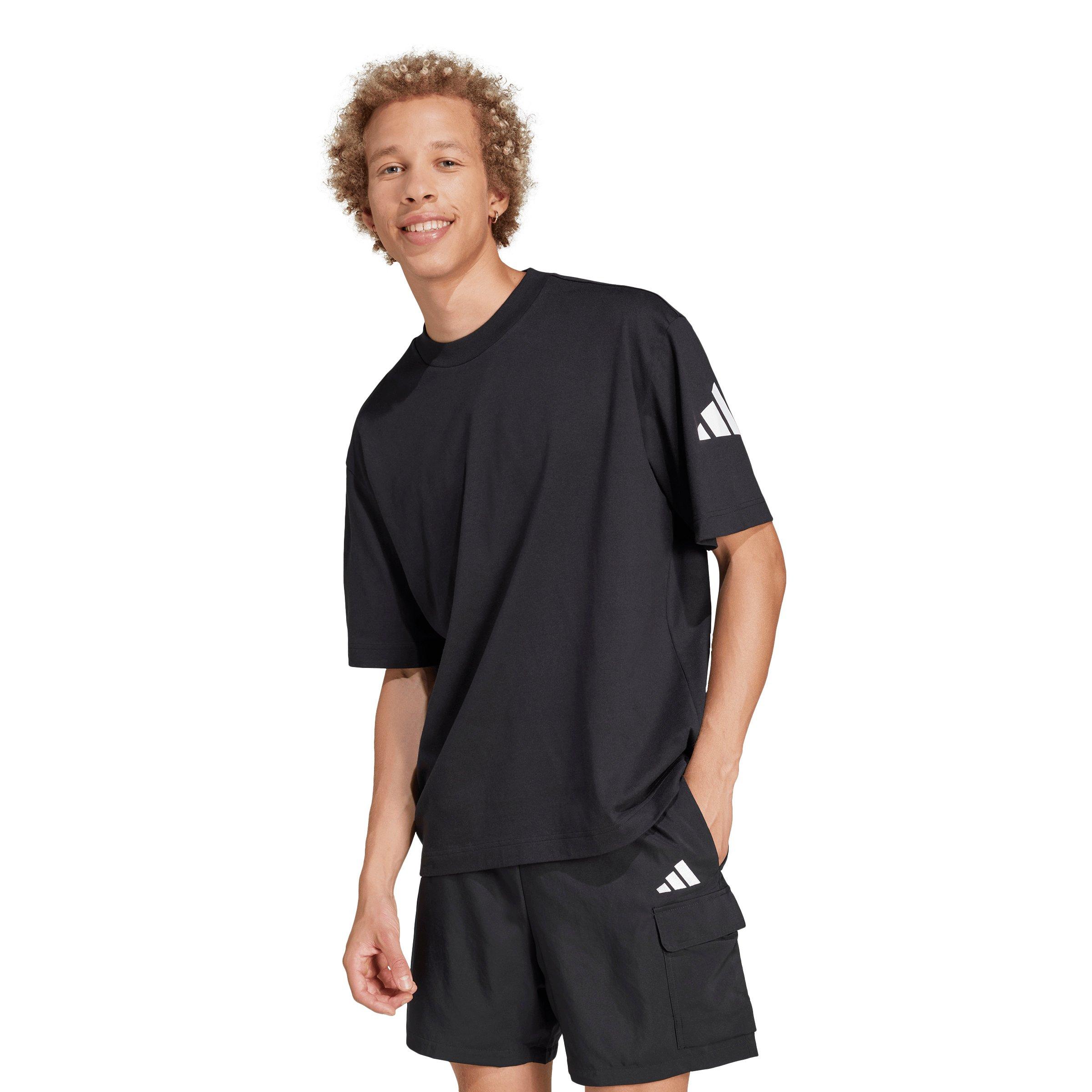 adidas Men's Essentials Loose Fit 3 Bar Logo T-Shirt - Black/White - BLACK/WHITE